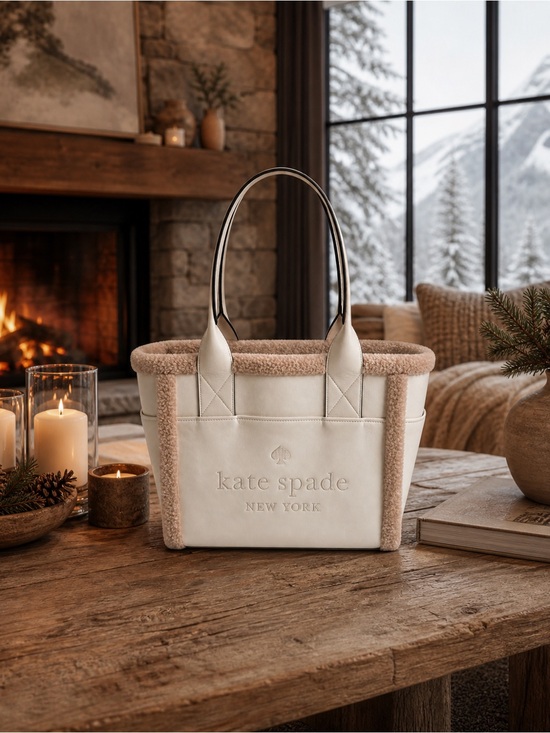 kate spade Handbags - kate spade Cream and Beige Shearling-Trim Tote